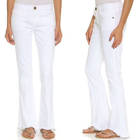 Current/Elliott Denim - CURRENT/ELLIOT The Flip Flop Frayed Hem Jeans white wide leg jeans flare bell